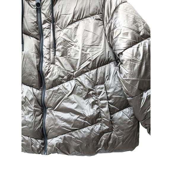 Ava Viv Puffer Jacket Short 1X Plus Winter Hood Coat Faux Fur Full Zip Gray Cozy - Picture 4 of 11